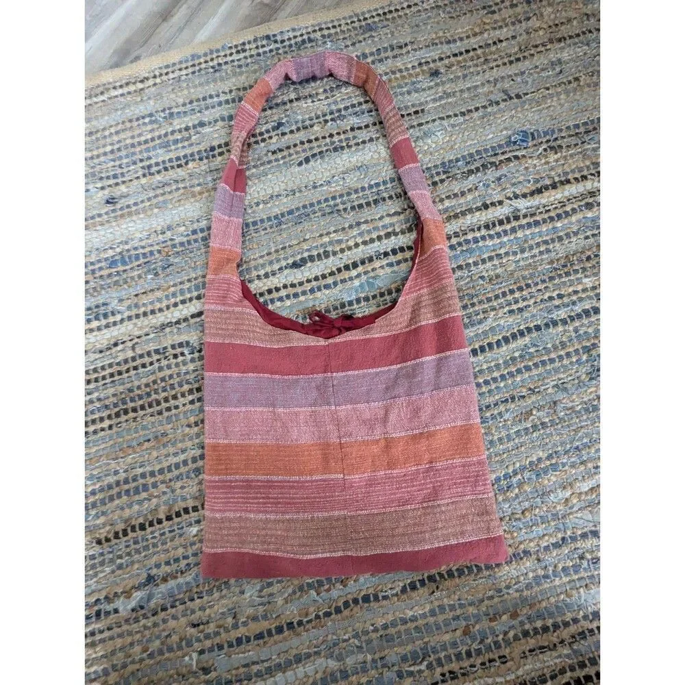 Hippie Bohemian India Festival Ethnic Woven Stripe Peddler Hobo Bag Oranges